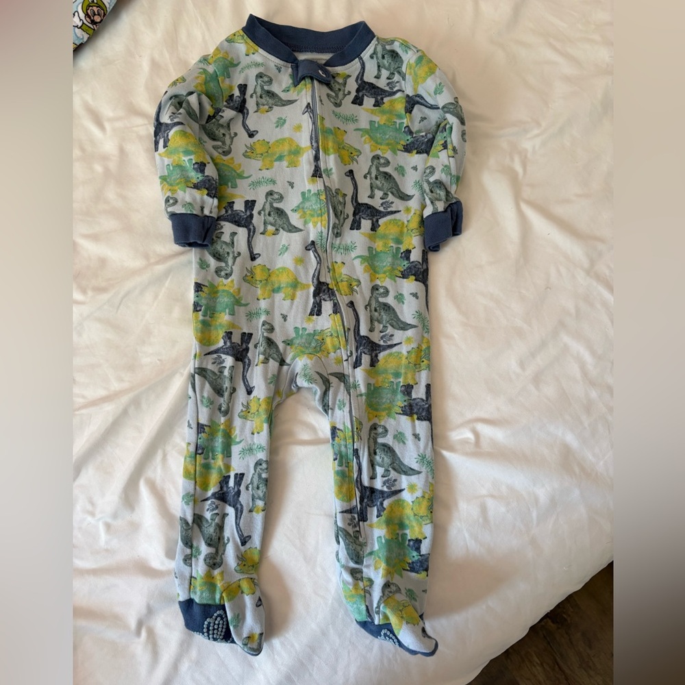 Burt's Bees Baby Dinosaur Print Footie Pajama - Blue and Yellow